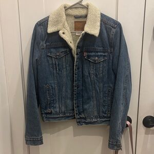 Levi's Blue Denim Sherpa-Lined Jacket with Cream Collar